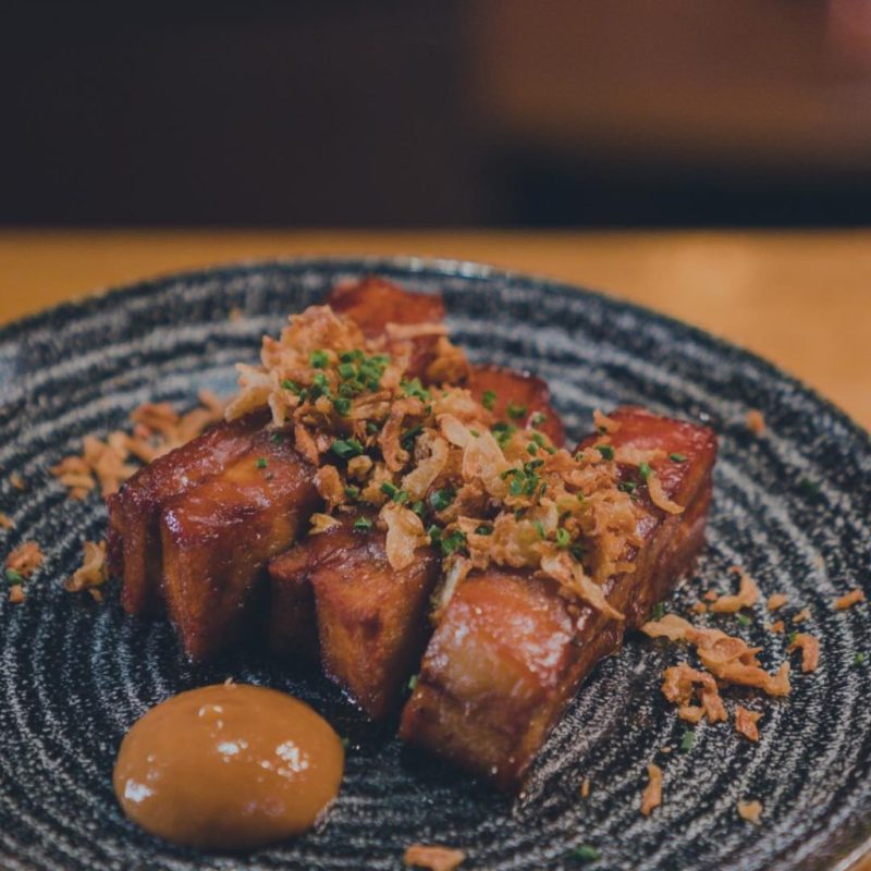 a plate of food with a fork